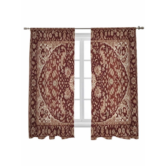 Vintage Art Sheer Curtains 2 Panels Set Brown Tribal Ethnic Theme Country Lihgt Filtering Rod Pocket Voile Drape, Semi Sheer Window Curtains for Bedroom Living Room, 52"x63"