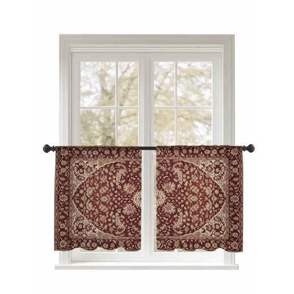 Vintage Art Sheer Curtains 2 Panels Set Brown Tribal Ethnic Theme Country Lihgt Filtering Rod Pocket Voile Drape, Semi Sheer Window Curtains for Bedroom Living Room, 52"x54"