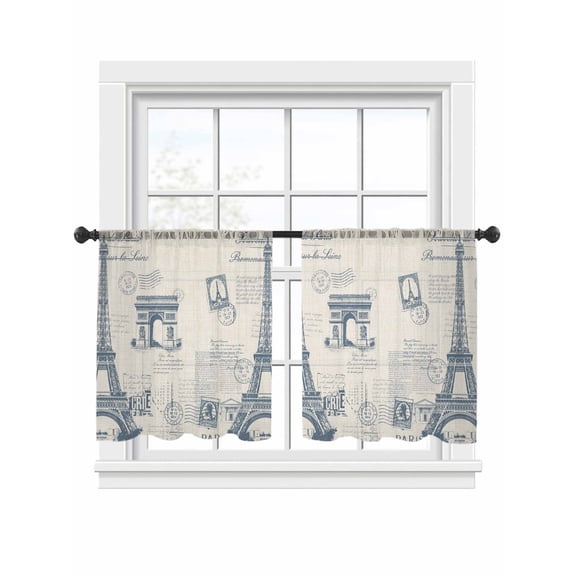 Vintage Art Sheer Curtains 2 Panels Set Grey Blue International Buildings Towers Linen Sheer Window Curtains Light Filtering Rod Pocket Voile Drapes for Bedroom Living Room 52"x54"