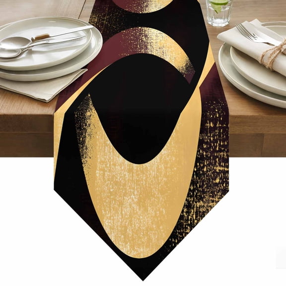 Vintage Art Table Runner 36 Inches Long Abstract Gold Dark Red Shape Graffiti Table Runners for Dining Room Tabletop Dresser Scarf Home Party Banquet Wedding Holiday Decoration