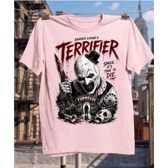 Vintage Art the Clown Shirt, Horror Movie T-shirt, Halloween Horror Terrifier Tee,Light Pink Color,Size XL