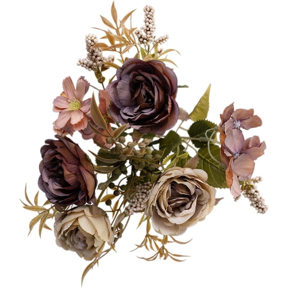 Vintage Artificial Peony Silk Flowers Dusty Brown Fake Flowers for DIY Wedding Bouquets Centerpieces Baby Shower Party Home Decoration Rustic Peony Bunch Pack of 1 (Brown)