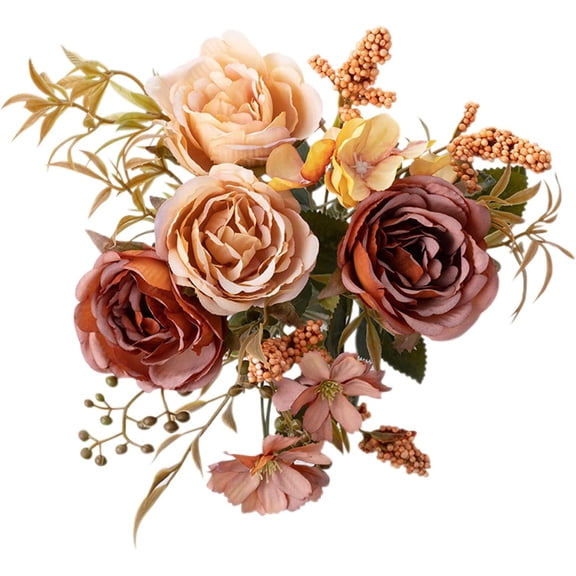 Vintage Artificial Peony Silk Flowers Dusty Orange Fake Flowers for DIY Wedding Bouquets Centerpieces Baby Shower Party Home Decoration Rustic Peony Bunch Pack of 1 (Orange)
