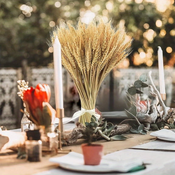 Vintage Artificial Wheat Bouquets 50PCS - Realistic Dried Wheat Stalks for Rustic Wedding Centerpieces, Home Table Decor, Mother's Day Gifts, and Indoor Outdoor Garden Flower Arrangements