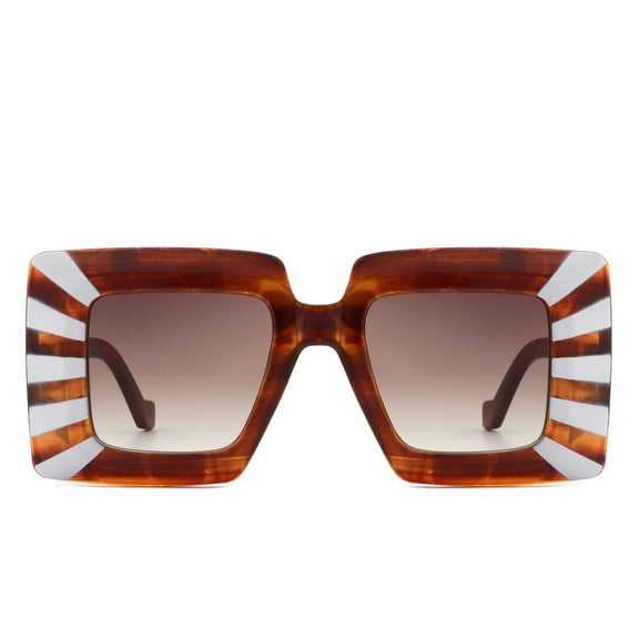 Vintage Artistic Square Sunglasses, Striped Tortoise Frame with Brown Gradient Lenses