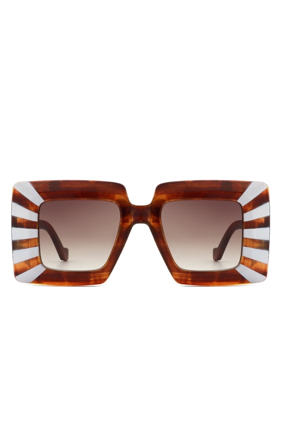 Vintage Artistic Square Sunglasses, Striped Tortoise Frame with Brown Gradient Lenses