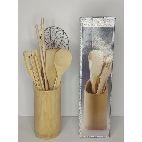 Vintage Artmark Houseware Collection 7 Pc Bamboo Kitchen Cooking Utensil Set