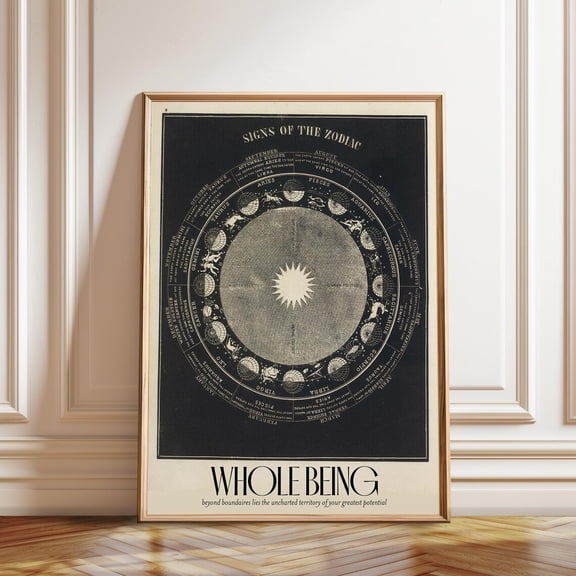 Vintage Astrology Chart Celestial Zodiac Wheel Star Map Mystery Wall Decor, Unframed Paper Poster 8x10in