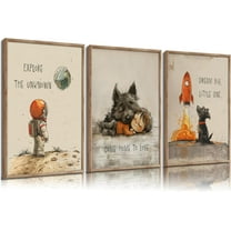 Vintage Astronaut Nursery Canvas Wall Art Space Explore Picture Wall Decor Dream Big Little One Poster Cute Dog Toddler Painting Print Artwork for Kids Boys Room Bedroom(Framed canvas)