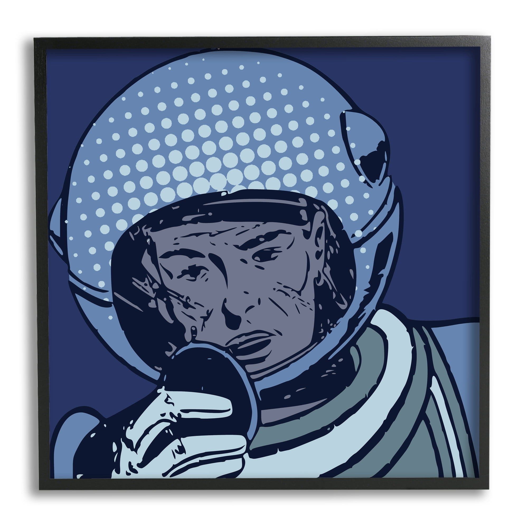 Vintage Astronaut Portrait Retro Blue Pop Space Helmet Novelty Framed Art Print Wall Art, 17x17