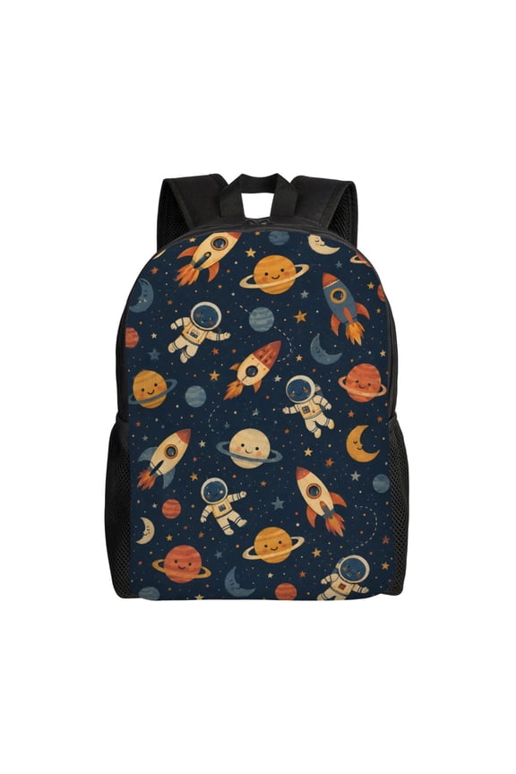 Vintage Astronaut Rocket Backpack Full Front Print Travel Laptop Bag for Men and Women