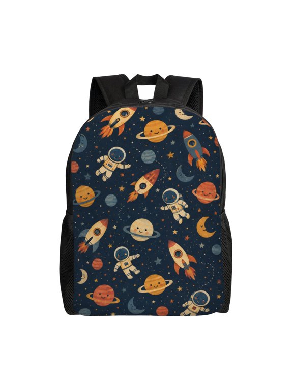Vintage Astronaut Rocket Backpack Full Front Print Travel Laptop Bag for Men and Women