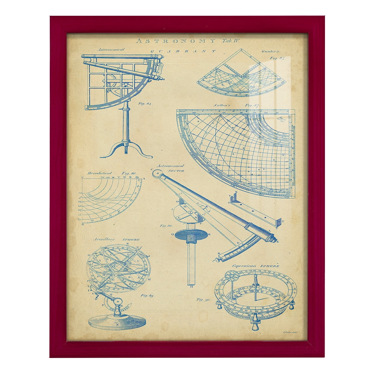 Vintage Astronomy I -Framed Print w/glass-Cherry Red