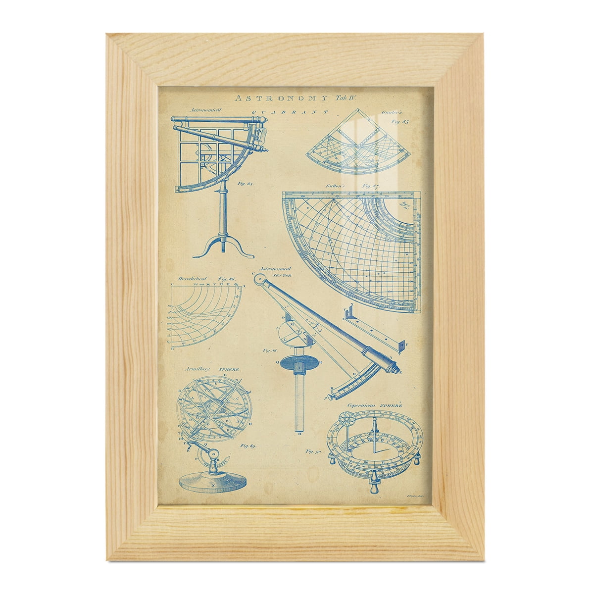 Vintage Astronomy I -Framed Print w/glass-Natural Wood