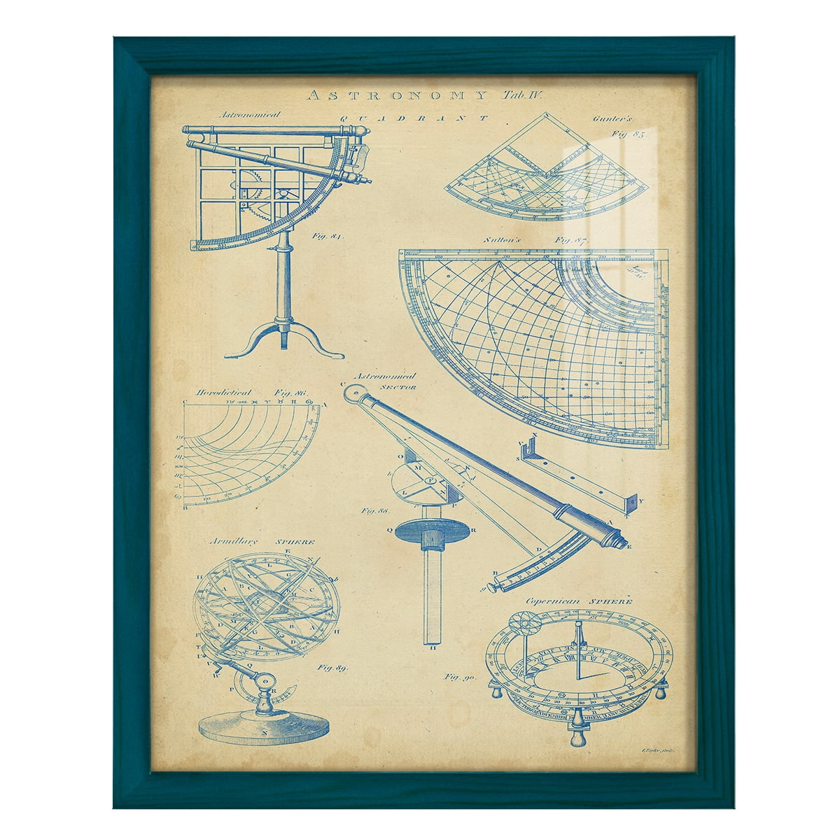 Vintage Astronomy I -Framed Print w/glass-Ocean Blue