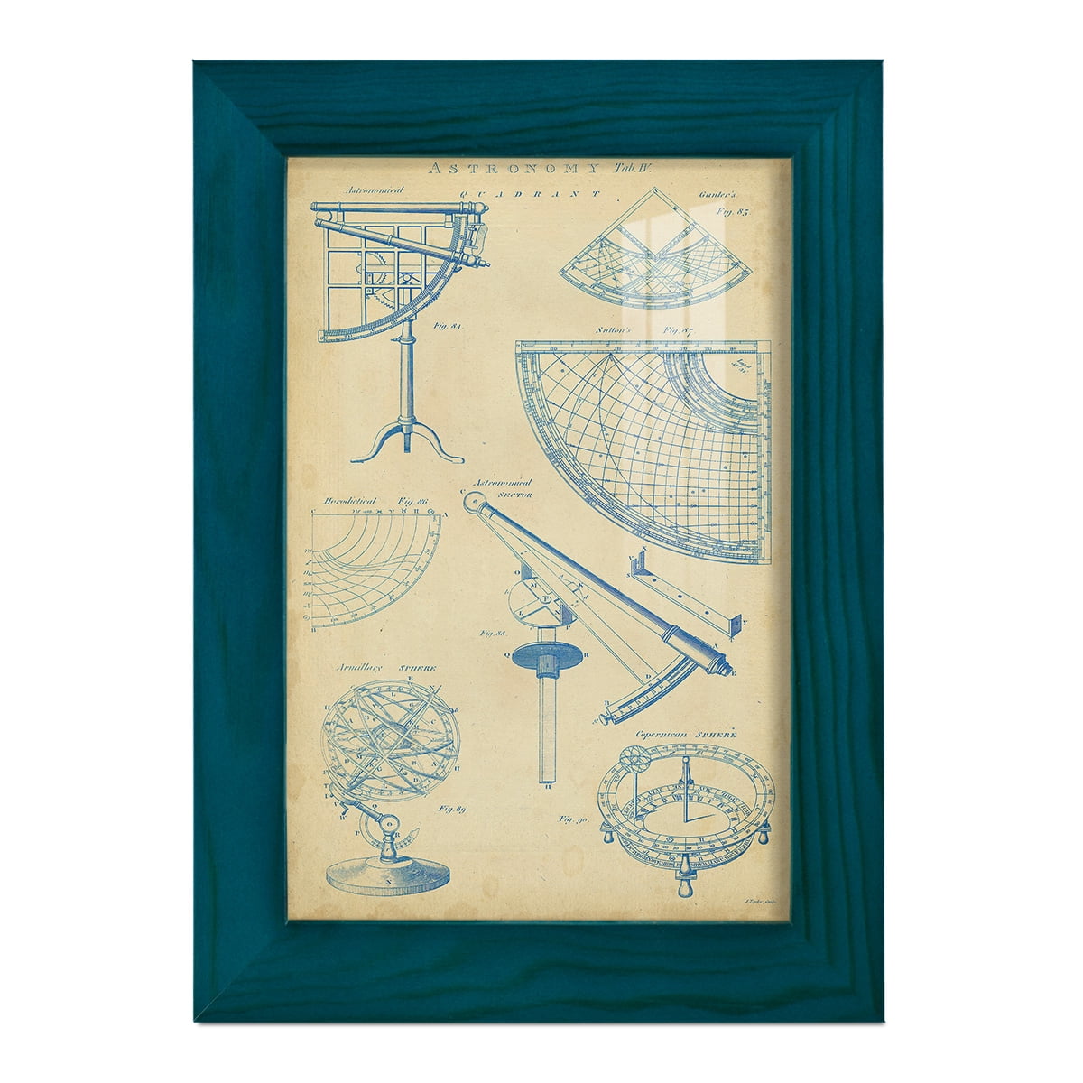 Vintage Astronomy I -Framed Print w/glass-Ocean Blue