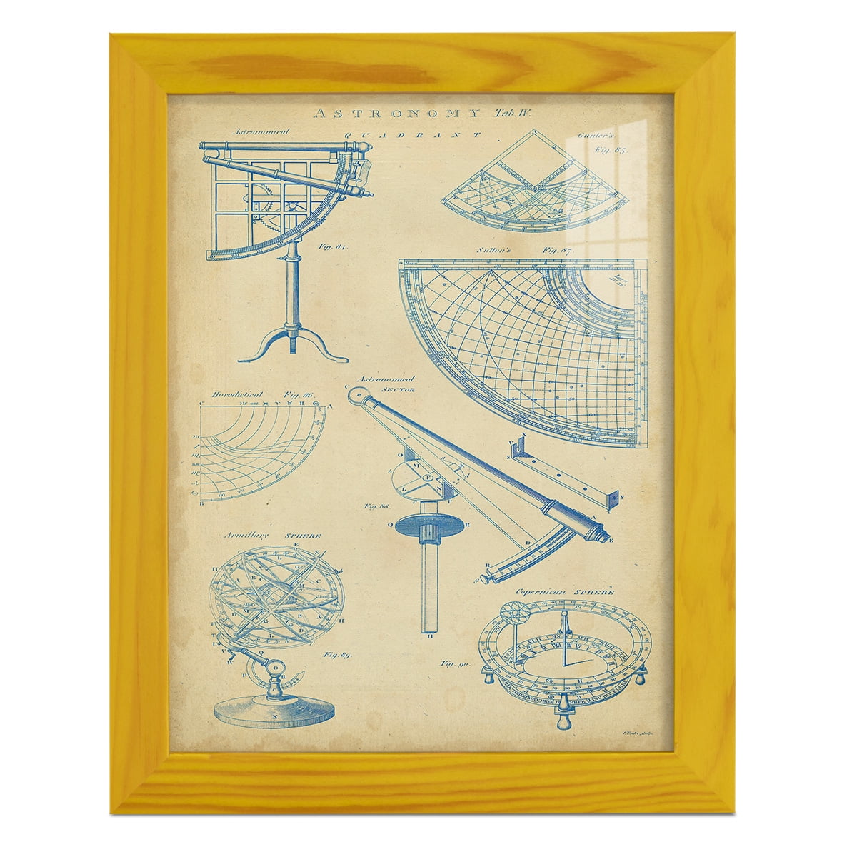 Vintage Astronomy I -Framed Print w/glass-Sunflower Yellow