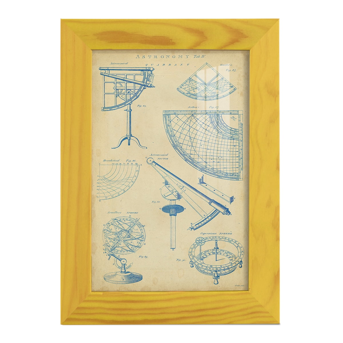 Vintage Astronomy I -Framed Print w/glass-Sunflower Yellow