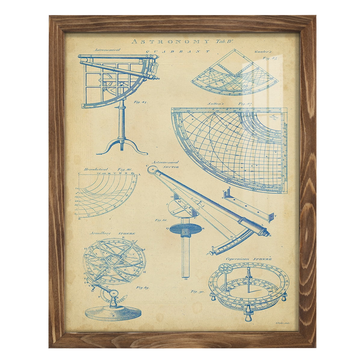 Vintage Astronomy I -Framed Print w/glass-Walnut