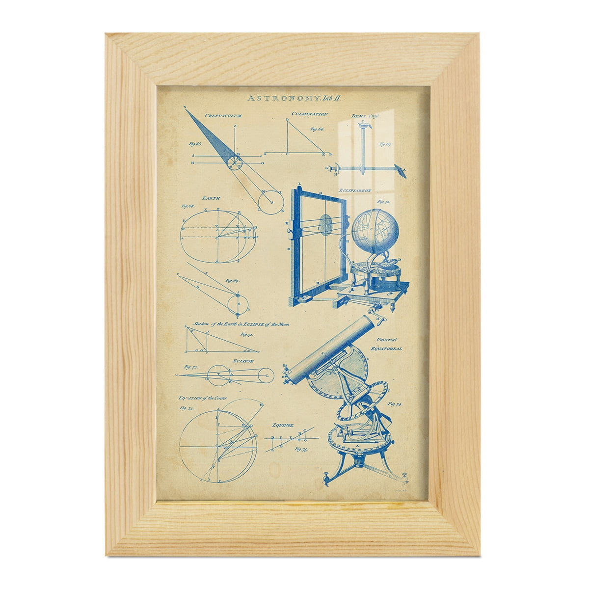 Vintage Astronomy II -Framed Print w/glass-Natural Wood