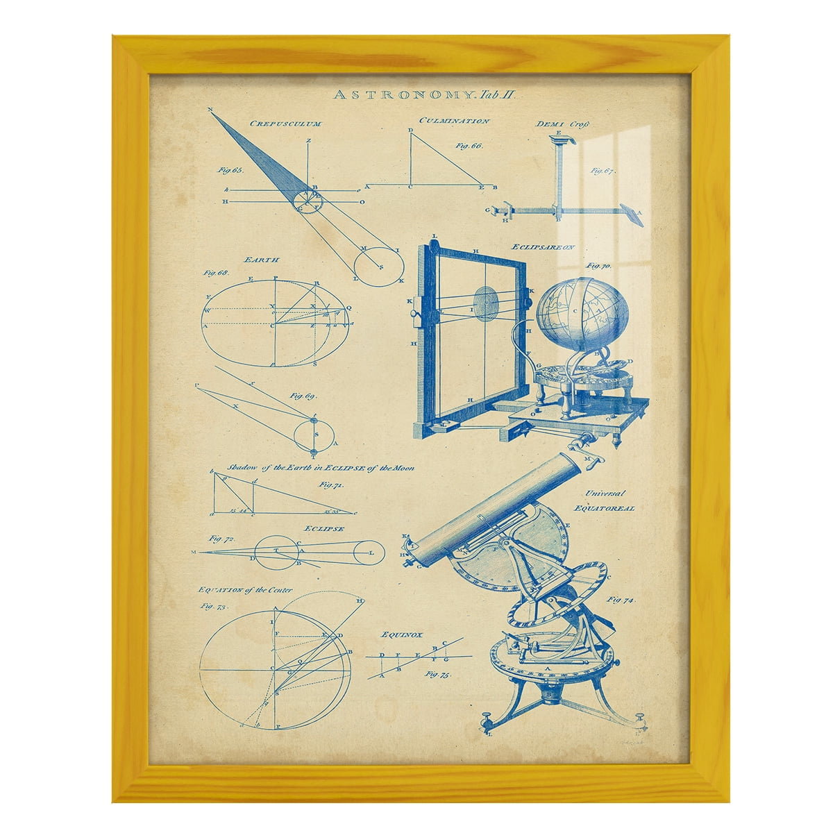 Vintage Astronomy II -Framed Print w/glass-Sunflower Yellow