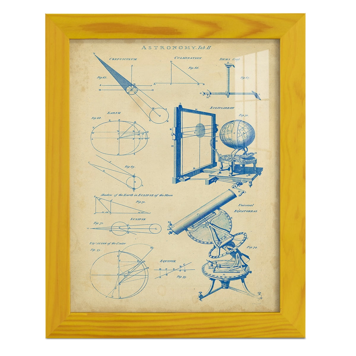 Vintage Astronomy II -Framed Print w/glass-Sunflower Yellow