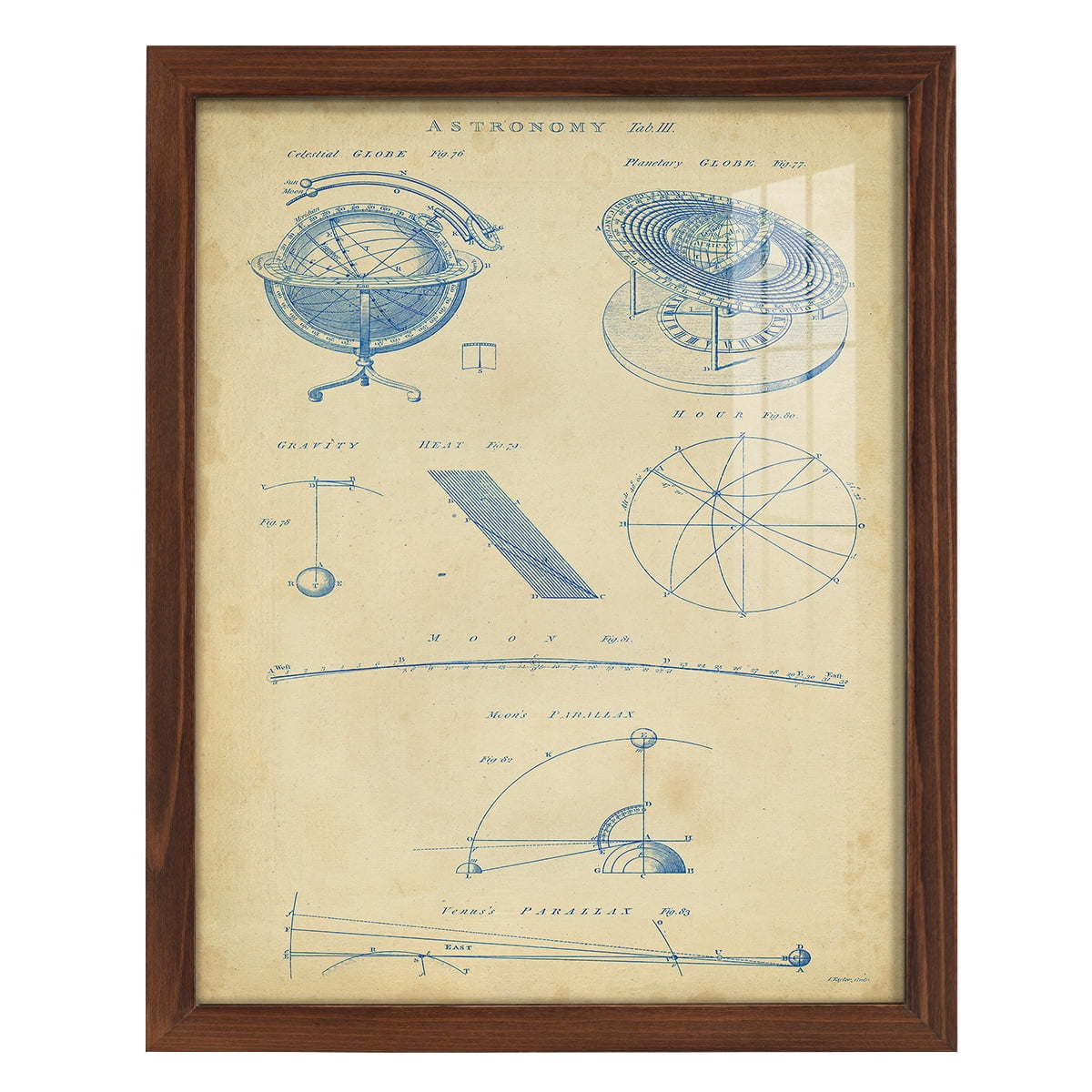 Vintage Astronomy III -Framed Print w/glass-Chestnut