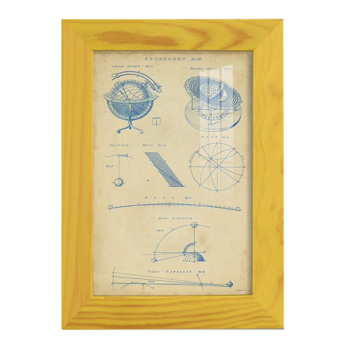 Vintage Astronomy III -Framed Print w/glass-Sunflower Yellow