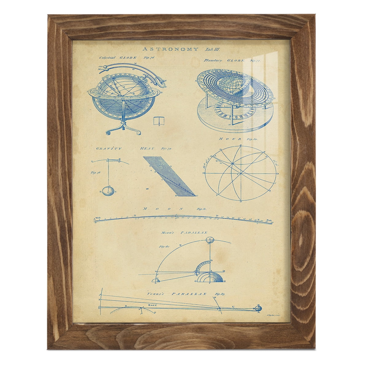 Vintage Astronomy III -Framed Print w/glass-Walnut