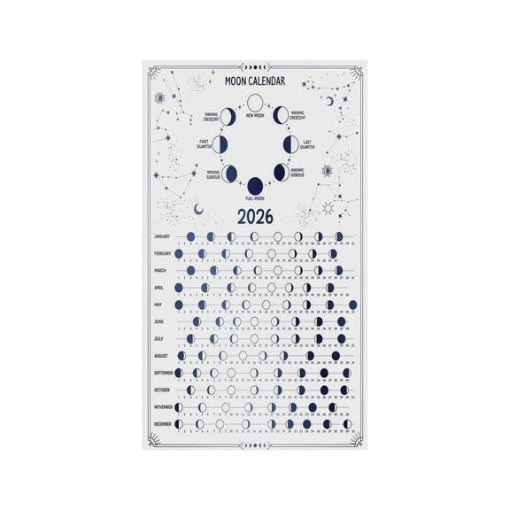 Vintage Astronomy Print, 2026 Moon Phase Calendar with Eclipses, Retro Style Educational Poster for Home School, Office Wall, Gift for Science Lovers