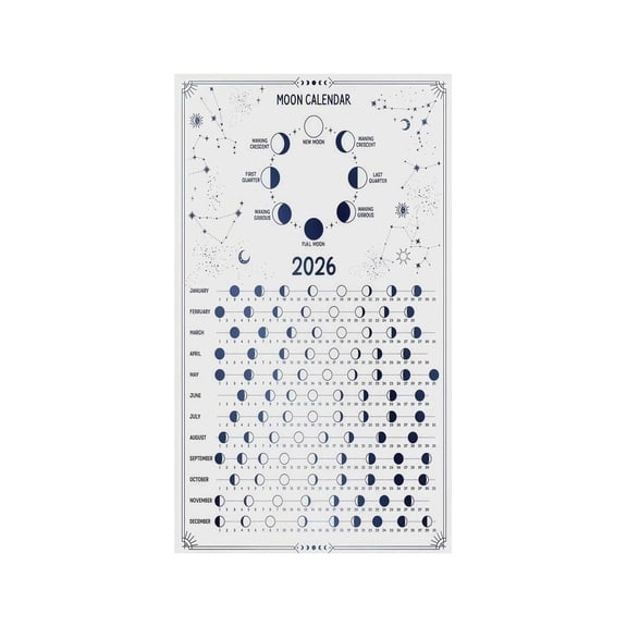 Vintage Astronomy Print, 2026 Moon Phase Calendar with Eclipses, Retro Style Educational Poster for Home School, Office Wall, Gift for Science Lovers