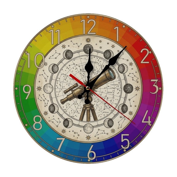 Vintage Astronomy Stars Durable Wooden Analog Wall Clock, Silent Sweep Clock for Living Room & Office Decor