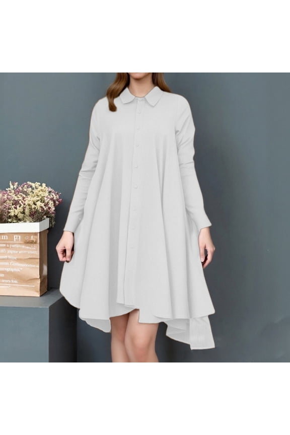 Vintage Asymmetrical Shirts, Women's Autumn Blouse, Casual Long Sleeve Turkish Shirts, Female Solid Islam Robe,White - 4XL