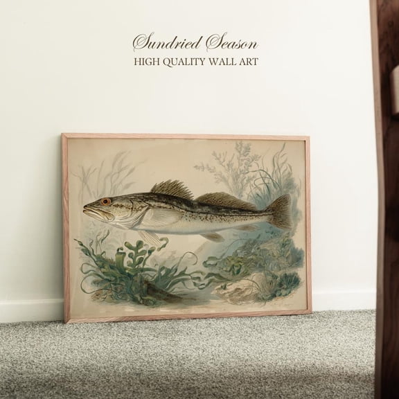 Vintage Atlantic Cod Fish Art Print, Rustic Marine Wall Art, Nautical New England Coastal Decor For Beach House, Lake Cabin, Fisherman Gift, Unframed Poster Size 8x12