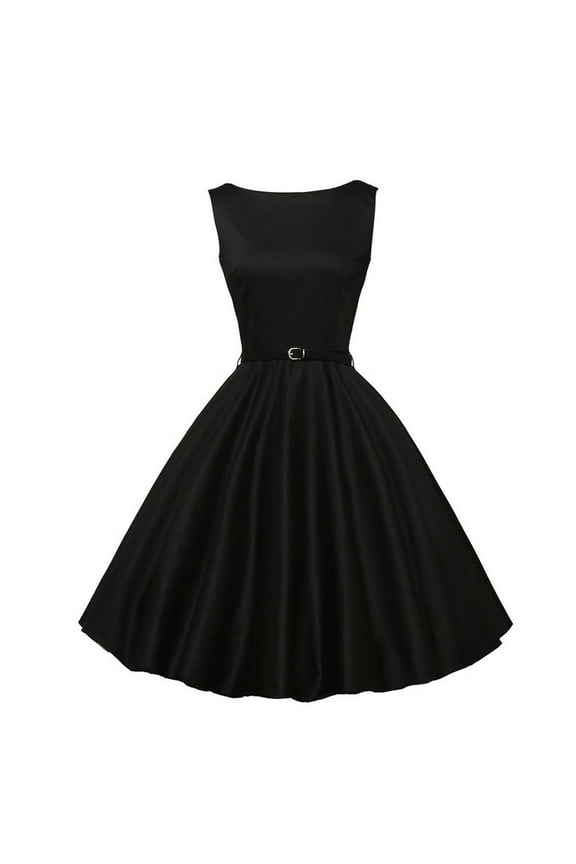 Vintage Audrey Hepburn Dress Womens Elegant Sleeveless Crew Neck Cocktail Party Dress Retro 50s 60s Rockabilly Dress