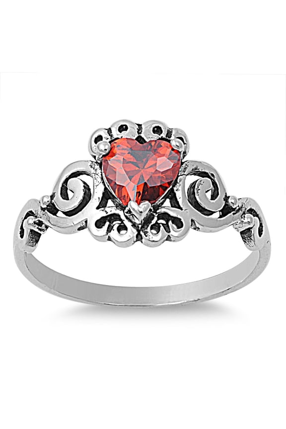 Vintage Aura Heart Simulated Garnet Cubic Zirconia Ring Sterling Silver 925