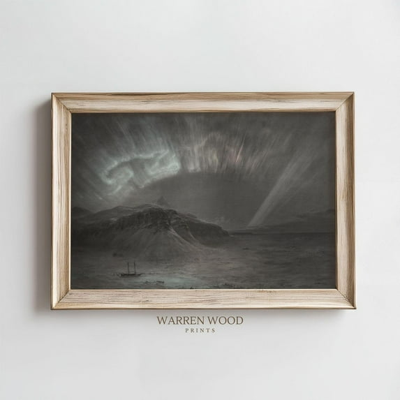 Vintage Aurora Borealis Print, Northern Lights Wall Art, Moody Landscape, Rustic Ethereal Nature, Night Sky Wall Art Home Decor #1611, Unframed Canvas Size 12x18