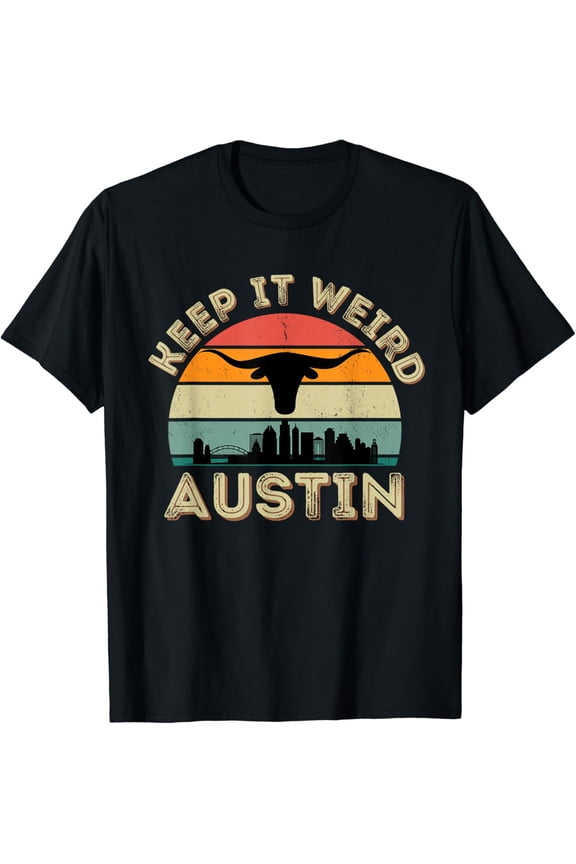 Vintage Austin, Texas Keep It Weird Longhorn Sunset Gift T-Shirt