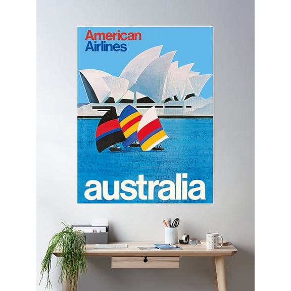 Vintage Australia - American Airlines Poster Poster Wall Art, Modern Wall Decor For Living Room Bedroom, 16x24 UNFRAMED