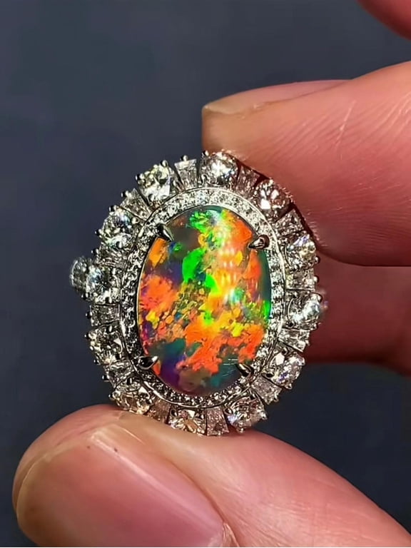 Vintage Australia Fire Black Opal Ring | 18K White Gold Ring Handmade Jewelry Gift All Occasion Gifted Ring