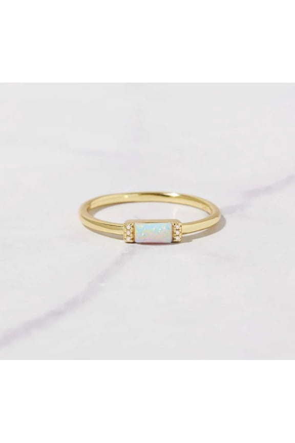 Vintage Australia Lab Fire Opal - Yellow Gold Solid Opal Moissanite Wedding Ring - Australian Opal Solid Ring, 925 Sterling Silver ,14K Yellow Gold Plated Engagement Rings