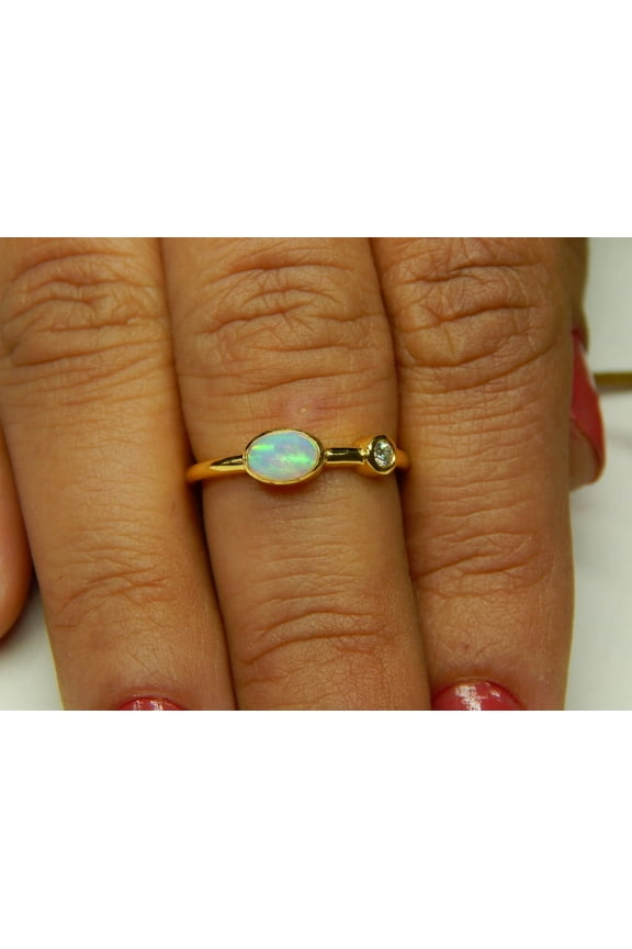 Vintage Australia Natural Fire Opal -Yellow Gold Solid Opal Moissanite 925 Sterling Silver ,14K Yellow Gold Plated Rings