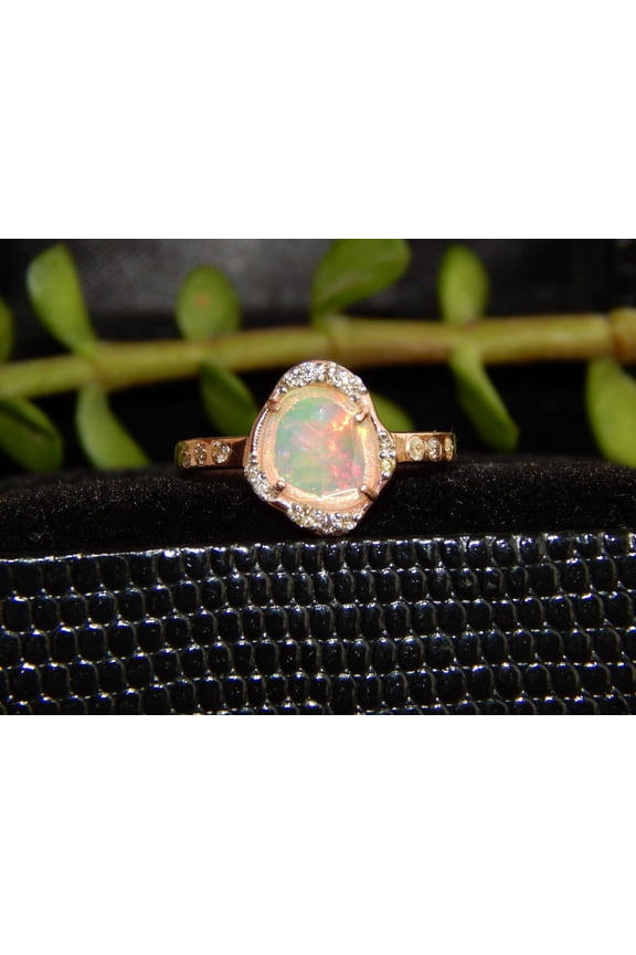 Vintage Australia Natural Unshape Fire Opal - Fire Opal ,Moissanite Wedding Ring, 925 Sterling Silver ,14K Yellow Gold Plated Wedding Rings