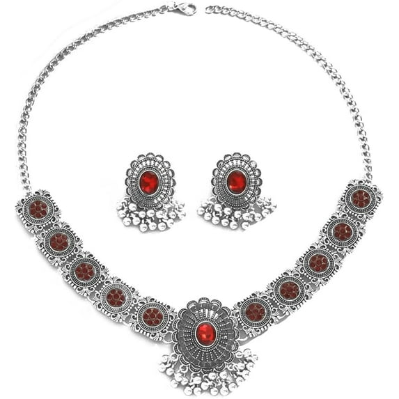 Vintage Austrian Crystal Kundan Necklace Earrings Jewelry Set for Women Bride Indian Traditional Bollywood Statement Choker Punk Pendent Necklaces Stud Tassel Dangling for Wedding Party Prom