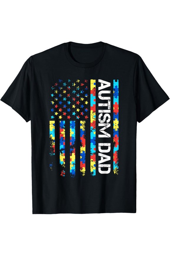 Vintage Autism Awareness Dad USA Flag Fathers day T-Shirt S-5XL - Trending Birrthday Tee Gifts Vintage Tee -Birthday Gifts