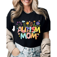 thumbnail image 1 of Vintage Autism Support Mom Life Graphic Tees Womans Casual Tshirt Tops Black/White S-5XL, 1 of 4
