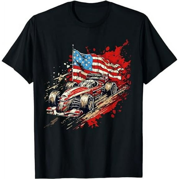 Vintage Auto Racing Car American Flag 4th of July, Auto Race T-Shirt