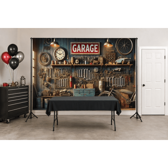 Vintage Automotive Garage Workshop Backdrop