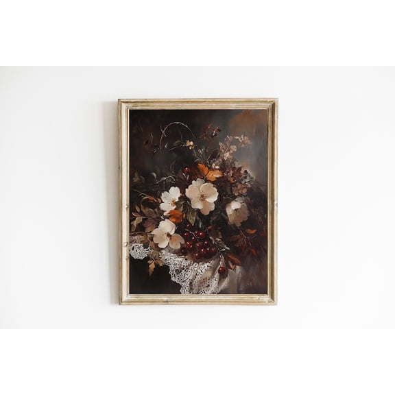 Vintage Autumn Bouquet Still Life Dark Fall Floral Moody Botanical Wall Art E990, Unframed Paper Print