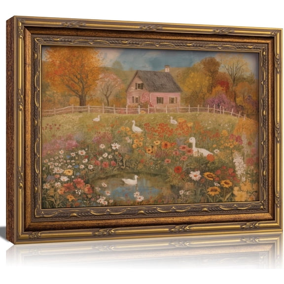 Vintage Autumn Cottage Ducks Wall Art Print, Rustic Farmhouse Decor